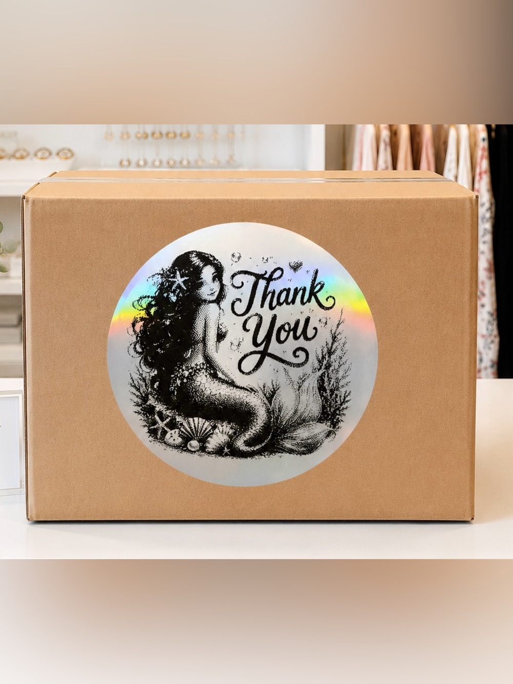 Mermaid Thank You Stickers 2” Round Holographic-100ct.